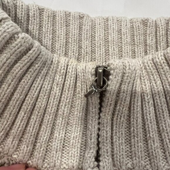 Cable Knitted Collared Sweater Pullover Classic 1/4 zip Tan Men S/M - Picture 4 of 9